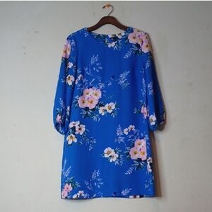 Ann Taylor Blue Floral Long Sleeve Dress